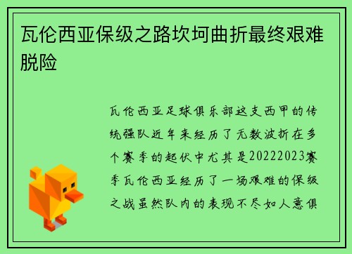 瓦伦西亚保级之路坎坷曲折最终艰难脱险 瓦伦西亚保级之路坎坷曲折最终艰难脱险